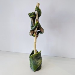 Sculpture grenouille artisanale | Statuette argile et vernis | Déco na