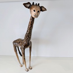 Statue girafe artisanale | Sculpture argile et vernis | Déco fait main