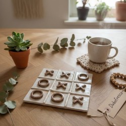 Jeu de morpion artisanal | Plateau argile et résine | Déco ludique fai