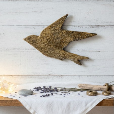Hirondelle murale artisanale | Décoration argile et résine | Oiseau fa