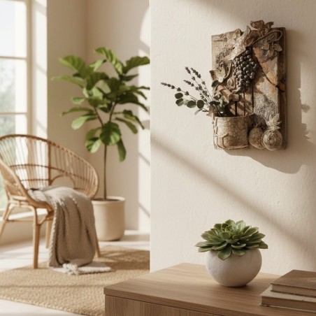 Porte-plante mural artisanal | Support plante argile et vernis | Déco