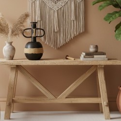 Vase artisanal brun | Déco bohème jute et corde | Sculpture argile uni