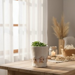 Cache-pot blanc "Petit Village" | Argile & Résine étanche