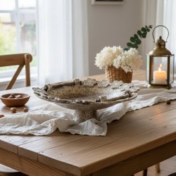 Plateau sur pied argile artisanale | Vide-poche texture craquelée | Dé