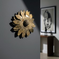 Fleur Murale Artisanale 14 cm - Argile, Or et Résine Brillante