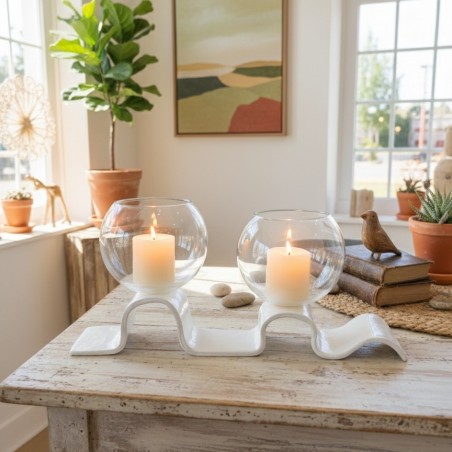 Vase Double Design Vague - Argile et Résine - Artisanat Bohème Chic