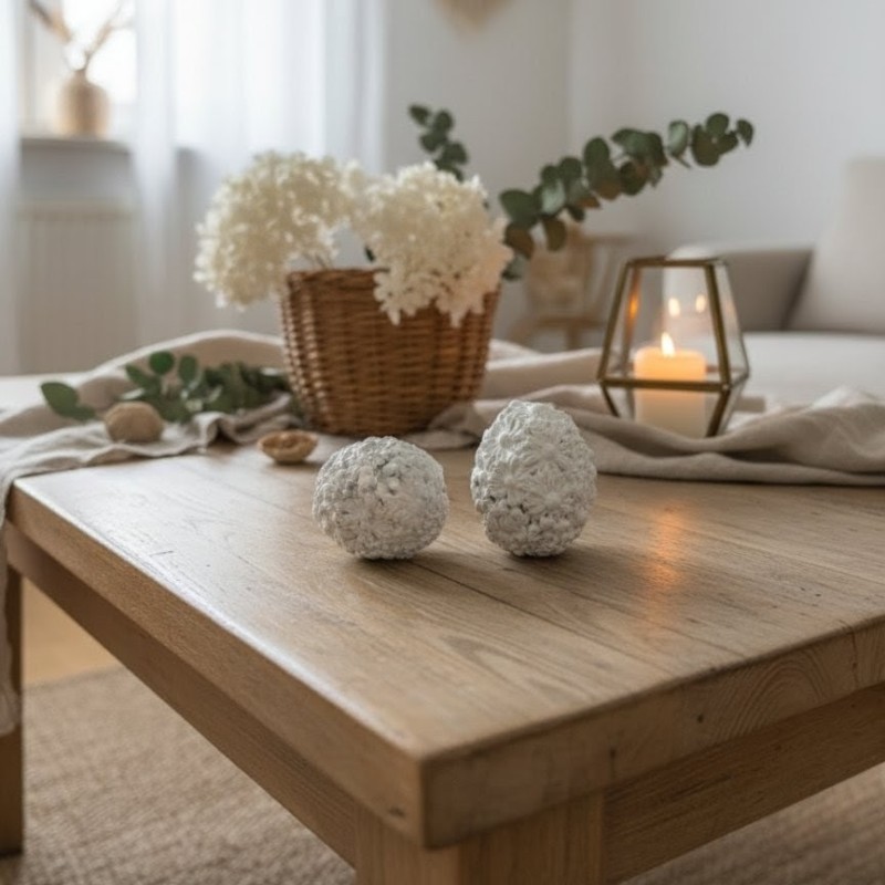 Œuf Décoratif Floral en Argile Fait Main - Blanc & Verni