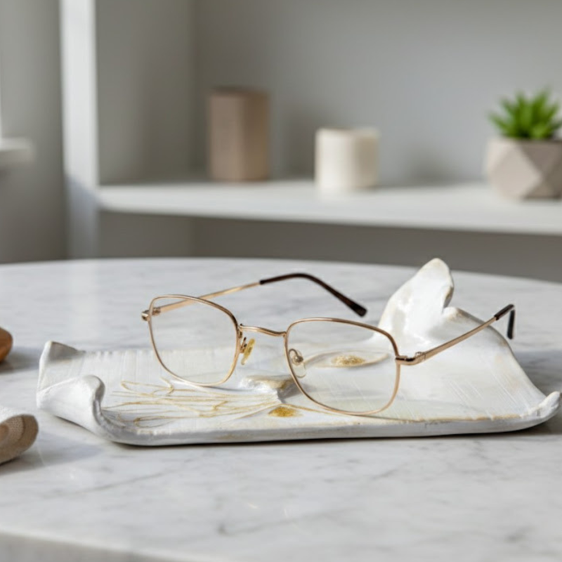 Repose-lunettes Artisanal en Argile et Résine | Design Blanc et Or