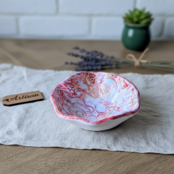 Coupelle Florale Rouge en Argile Résinée - Fait Main