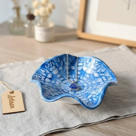 Coupelle Artisanale Fleurie Bleue - Argile et Résine - Déco Bohème