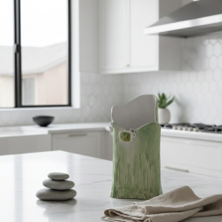 Vase Artisanal en Argile Vert Nature - Décoration Fleurs Séchées