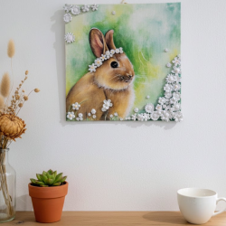 Aquarelle avec fleurs en argile – Œuvre artisanale unique