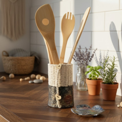 Pot à ustensiles artisanal en argile – Pièce unique