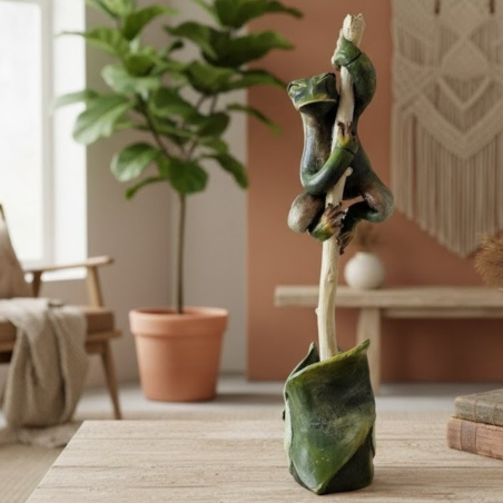 Sculpture grenouille artisanale | Statuette argile et vernis | Déco na