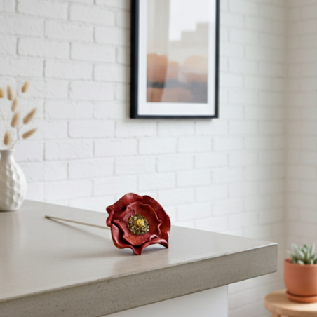 Fleur artisanale en argile à l'unité | Sculpture florale vernie | Déco