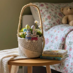 Petit panier lapins argile | Déco Pâques artisanale | corde et argile