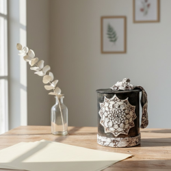 Pot décoratif mandala argile | Boîte artisanale effet vieilli | Sculpt