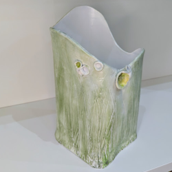 Vase Artisanal en Argile Vert Nature - Décoration Fleurs Séchées