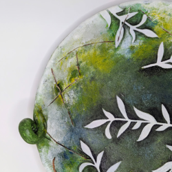 Plateau décoratif argile et bois | Vide-poche artisanal unique