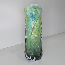 Vase upcycling artisanal | Argile et bois incrusté | Déco éco-responsa