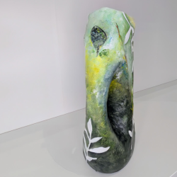 Vase upcycling artisanal | Argile et bois incrusté | Déco éco-responsa