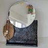 Miroir sur socle artisanal | Déco bohème plume macramé | Sculpture mir