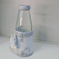 Vase Upcyclé Verre et Céramique Blanche - Fleur en Relief Fait Main