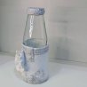 Vase Upcyclé Verre et Céramique Blanche - Fleur en Relief Fait Main