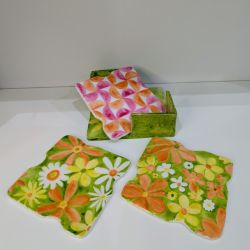 Dessous de verre artisanaux résine | Style Vintage 70s | Lot de 6 avec