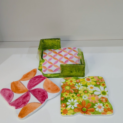 Dessous de verre artisanaux résine | Style Vintage 70s | Lot de 6 avec