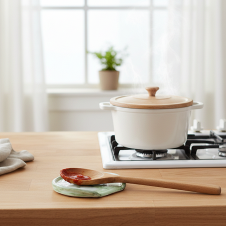 Repose-Cuillère Artisanal Noir & Or | Finition Résine Brillante.