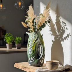 Duo vase et plateau upcycling | Argile et bois incrusté | Déco artisan