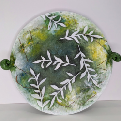 Duo vase et plateau upcycling | Argile et bois incrusté | Déco artisan