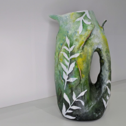 Duo vase et plateau upcycling | Argile et bois incrusté | Déco artisan