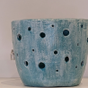 Pot de fleurs artisanal bleu | Cache-pot sculpté argile et résine | Dé