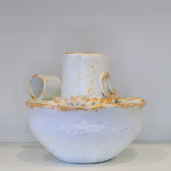 Vase Soliflore Artisanal Blanc et Or - Design Nœud en Relief