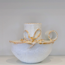 Vase Soliflore Artisanal Blanc et Or - Design Nœud en Relief