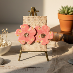 Grandes boucles d'oreilles fleurs roses et dorées | Papier & Résine |