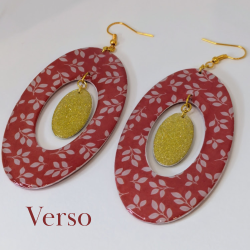 Boucles d'oreilles Ovales Rouge et Or Pailleté | Papier & Résine