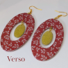 Boucles d'oreilles Ovales Rouge et Or Pailleté | Papier & Résine