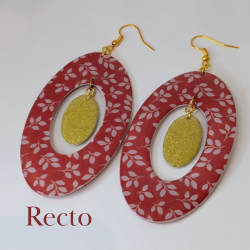 Boucles d'oreilles Ovales Rouge et Or Pailleté | Papier & Résine