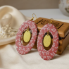 Boucles d'oreilles Ovales Rouge et Or Pailleté | Papier & Résine