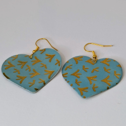 Boucles d'oreilles Cœur Bleu et Or | Papier & Résine | Romantique