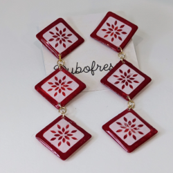 Boucles d'oreilles Triple Losange Rouge et Blanc | Papier & Résine