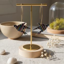 Boucles d'oreilles Hirondelles Rayées | Papier & Résine | Aérien