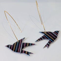 Boucles d'oreilles Hirondelles Rayées | Papier & Résine | Aérien