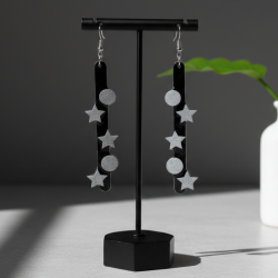 Boucles d'oreilles Nuit Étoilée Noir et Argent | Papier & Résine