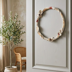 Couronne Artisanale Argile et Feuille de Riz Blanche 26 cm - Unique