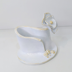 Porte-pinceau sculpté "Éclosion" – Argile vernie fait main – Design Or