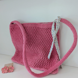 Sac à Main Crochet Rose Antique Fait Main - Doublé Coton & Poches